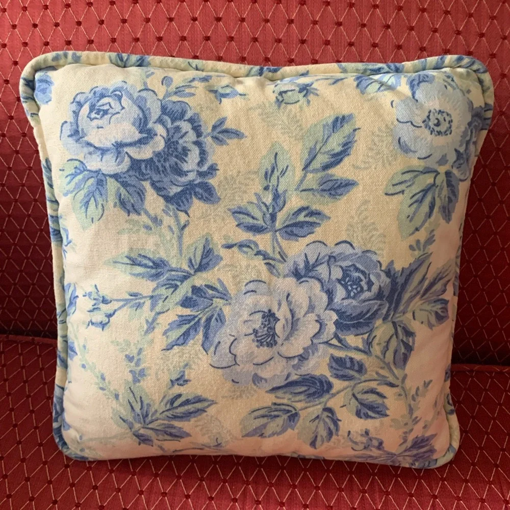 Elegant Blue Floral Accent Pillow
